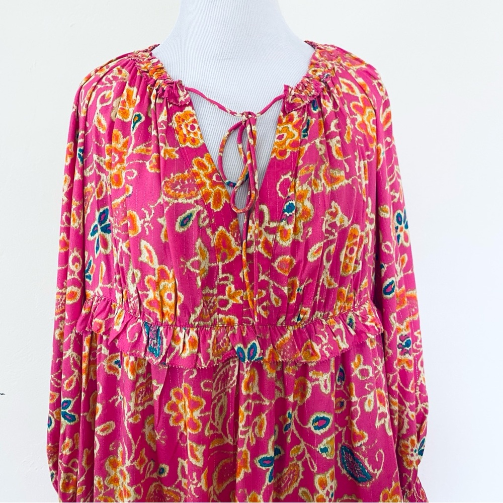 HOUSE OF HARLOW 1960 Dress Pink Floral Mini Balloon Sleeves Small Boho Chic - Picture 5 of 14